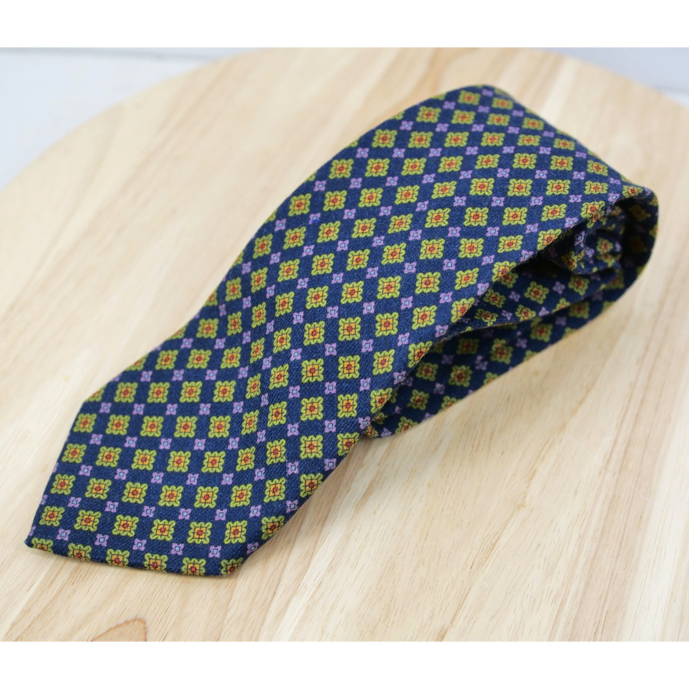 PAUL STUART Men's Wool Tie Italy Purple Blue Green Geometric